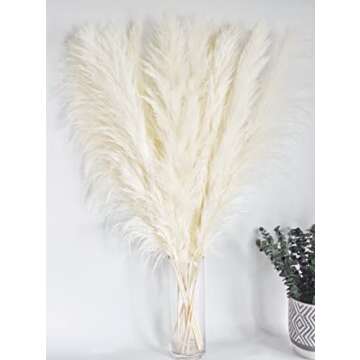 10 Stems 46" inch White Pampas Grass Decor Tall, Large Pompas Grass, Boho Neutral Home Decor Bouquet, Fluffy Pampass Grass for Floor Vase Wedding Floral Arrangements Wall Farmhouse Table Decor