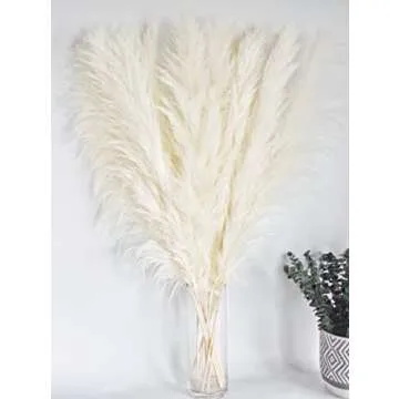 10 Stems 46" inch White Pampas Grass Decor Tall, Large Pompas Grass, Boho Neutral Home Decor Bouquet, Fluffy Pampass Grass for Floor Vase Wedding Floral Arrangements Wall Farmhouse Table Decor