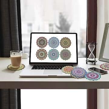 sinceroduct Diamond Coasters Kit, Beautiful Mandala PatternDiamond Coasters with Holder, 5D Diamond DIY Art Kits for Beginners, Adults Diamond Craft Supplie
