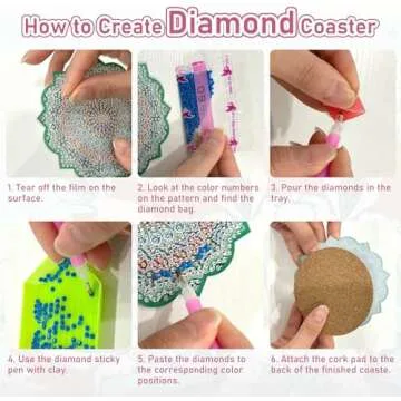 sinceroduct Diamond Coasters Kit, Beautiful Mandala PatternDiamond Coasters with Holder, 5D Diamond DIY Art Kits for Beginners, Adults Diamond Craft Supplie