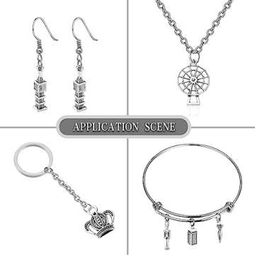DanLingJewelry 100Pcs 10 Styles London Theme Charms Antique Silver Big Ben Windmill Bus Car Charms Tibetan Travel Charms for Jewelry Making