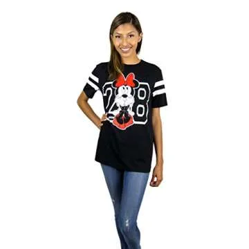 Disney Womens Minnie Mouse Varsity Football Tee Large Black