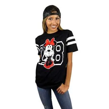 Disney Womens Minnie Mouse Varsity Football Tee Large Black