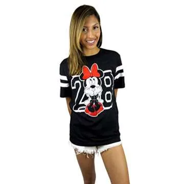 Disney Womens Minnie Mouse Varsity Football Tee Large Black