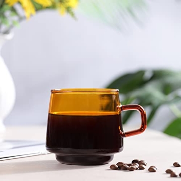 Joeyan Amber Glass Coffee Mug Set of 2 for Tea and Coffee