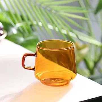 Joeyan Amber Glass Coffee Mug Set of 2 for Tea and Coffee
