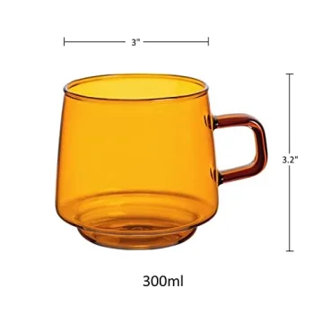 Joeyan Amber Glass Coffee Mug Set of 2 for Tea and Coffee