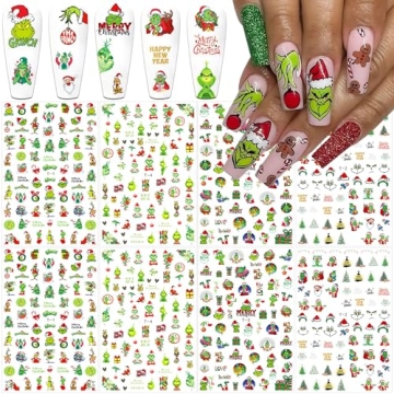8 Sheets Christmas Nail Art Stickers 3D Christmas Nail Decals Xmas Tree Santa Claus Nail Stickers De...