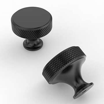 Amerdeco 10 Pack Matte Black Knurled Cabinet Knobs