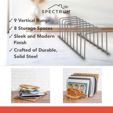 Spectrum Dish Drying Rack for Kitchen Counter, Euro Kitchen Organizer (Industrial Gray) - Space-Saving Dish Rack Holder - Dish Drainer for Pots & Pans, Plates, Cutting Boards, Serving Trays & Lids