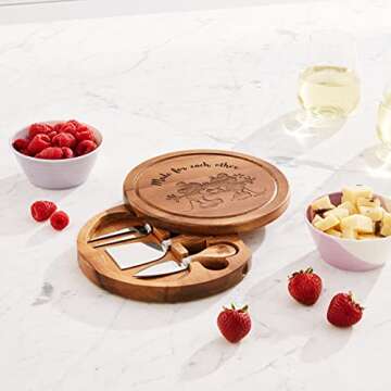 PICNIC TIME Disney Mickey Mouse & Minnie Mouse Acacia Brie Cheese Board and Knife Set, Charcuterie B...