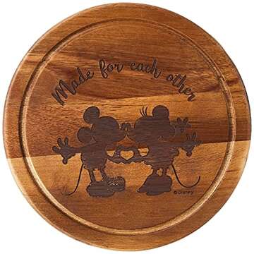PICNIC TIME Disney Mickey Mouse & Minnie Mouse Acacia Brie Cheese Board and Knife Set, Charcuterie Board Set, Wood Cutting Board, (Acacia Wood)