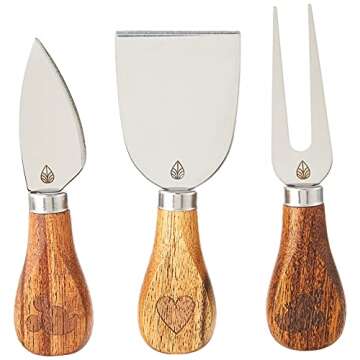 PICNIC TIME Disney Mickey Mouse & Minnie Mouse Acacia Brie Cheese Board and Knife Set, Charcuterie Board Set, Wood Cutting Board, (Acacia Wood)