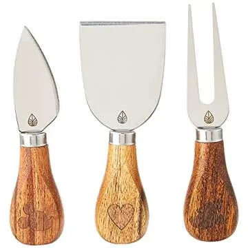 PICNIC TIME Disney Mickey Mouse & Minnie Mouse Acacia Brie Cheese Board and Knife Set, Charcuterie Board Set, Wood Cutting Board, (Acacia Wood)