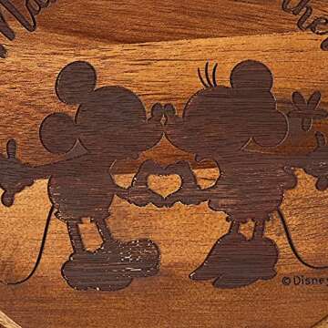 PICNIC TIME Disney Mickey Mouse & Minnie Mouse Acacia Brie Cheese Board and Knife Set, Charcuterie Board Set, Wood Cutting Board, (Acacia Wood)