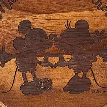PICNIC TIME Disney Mickey Mouse & Minnie Mouse Acacia Brie Cheese Board and Knife Set, Charcuterie Board Set, Wood Cutting Board, (Acacia Wood)