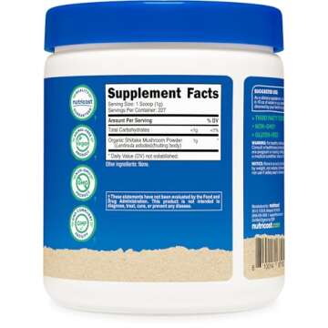 Nutricost Organic Shiitake Mushroom Powder 8oz - 100% Organic Certified, Gluten Free, Non-GMO