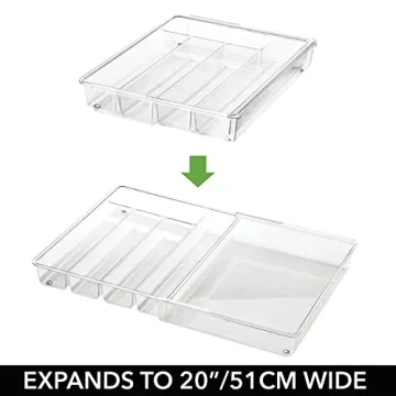 mDesign Expandable Plastic Kitchen Organizer Tray for Utensils