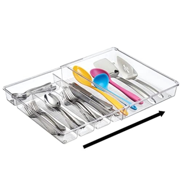 mDesign Expandable Plastic Kitchen Organizer Tray for Utensils
