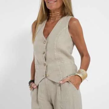 Awoscut Women 2 Piece Outfits Sweater Sets Solid Color Tank Tops and Wide Leg Pants Set Streetwear Fall Fashion Outfit (Beige, M)