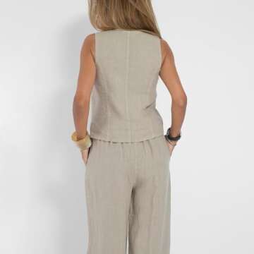 Awoscut Women 2 Piece Outfits Sweater Sets Solid Color Tank Tops and Wide Leg Pants Set Streetwear Fall Fashion Outfit (Beige, M)