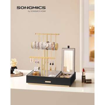 SONGMICS Jewelry Holder – Stylish Jewelry Organizer with Compact Mirror