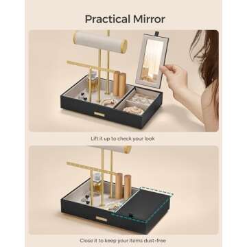SONGMICS Elegant Jewelry Holder with Mirror and Organizer