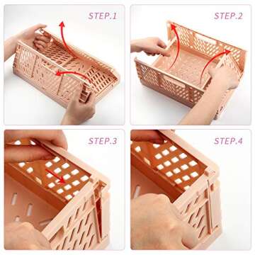 2-Pack Plastic Baskets for Shelf Organizing, Stackable Organizer Pantry Storage Bins, Folding Containers Crate for Home Kitchen Classroom and Office Vanity Bathroom Organization(12" x 8" x 5")(Pink)