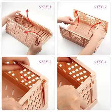 2-Pack Plastic Baskets for Shelf Organizing, Stackable Organizer Pantry Storage Bins, Folding Containers Crate for Home Kitchen Classroom and Office Vanity Bathroom Organization(12" x 8" x 5")(Pink)