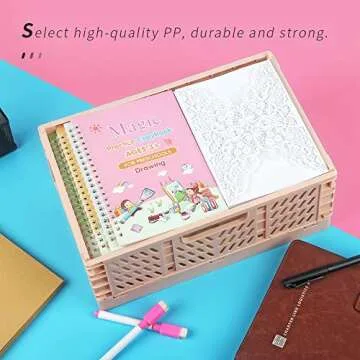 2-Pack Plastic Baskets for Shelf Organizing, Stackable Organizer Pantry Storage Bins, Folding Containers Crate for Home Kitchen Classroom and Office Vanity Bathroom Organization(12" x 8" x 5")(Pink)