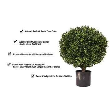 24" Tall 16” Round Artificial Topiary Ball Boxwood Trees (Set of 2) by Northwood Calliger | Highly Realistic Potted Shrubs for Indoor/Outdoor | UV Protected
