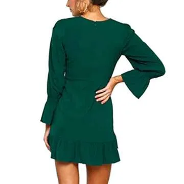 WEEPINLEE Long Sleeve Ruffles Wrap Dress for Parties