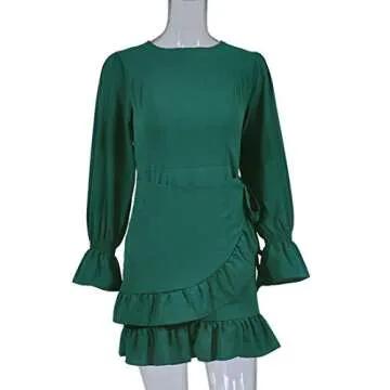WEEPINLEE Long Sleeve Ruffles Wrap Dress for Parties