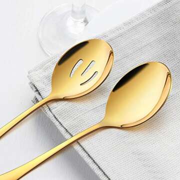 LIANYU 6 Pack Gold Serving Spoons Set, Large Slotted Spoons, Stainless Steel Buffet Dinner Restauran...