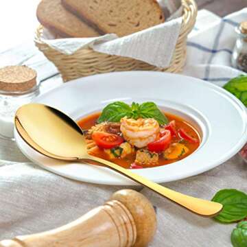 LIANYU 6 Pack Gold Serving Spoons Set, Large Slotted Spoons, Stainless Steel Buffet Dinner Restaurant Golden Serving Utensils, Catering Set for Party Banquet, 9.8 Inch