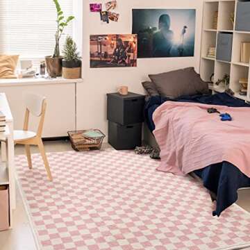 Stylish & Washable Pink Checkered Area Rug - TRUEDAYS