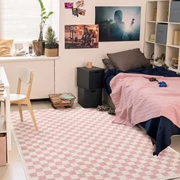 Stylish & Washable Pink Checkered Area Rug - TRUEDAYS