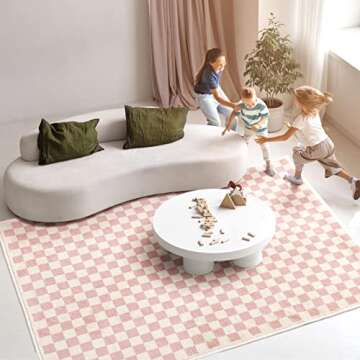 Stylish & Washable Pink Checkered Area Rug - TRUEDAYS