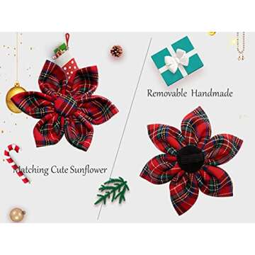 Uniqe Style Paws Christmas Grid Dog Collar, Female or Male Adjustable Dog Collar with Flower, Durable Floral Pattern Pet Collar for Small Dogs and Cats