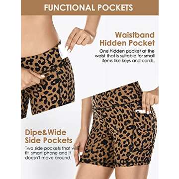 CAROVIA High Waisted Biker Shorts for Women Workout Yoga Gym Athletic with 3 Pockets Tummy Control Summer 5" Inches Biscuit Cheetah Medium