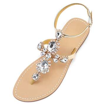 ZhuLinFeng Women's Rhinestone Gladiator Sandals Flat Beach Wedding Shoes Flip-flops Gemstone Pearl S...