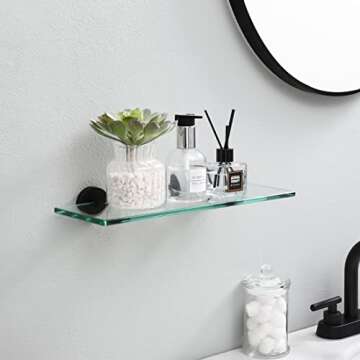 KES Glass Bathroom Shelf, 13.8 Inches Shelf for Bathroom with Tempered Glass Floating Shelves Bathroom Wall Mount SUS 304 Stainless Steel Matte Black, A2024S35-BK