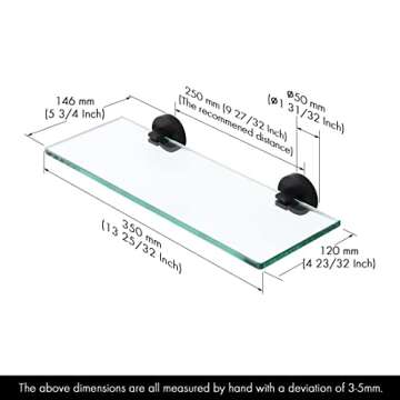 KES Glass Bathroom Shelf, 13.8 Inches Shelf for Bathroom with Tempered Glass Floating Shelves Bathroom Wall Mount SUS 304 Stainless Steel Matte Black, A2024S35-BK