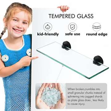 KES Glass Bathroom Shelf, 13.8 Inches Shelf for Bathroom with Tempered Glass Floating Shelves Bathroom Wall Mount SUS 304 Stainless Steel Matte Black, A2024S35-BK