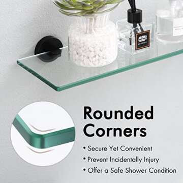 KES Glass Bathroom Shelf, 13.8 Inches Shelf for Bathroom with Tempered Glass Floating Shelves Bathroom Wall Mount SUS 304 Stainless Steel Matte Black, A2024S35-BK