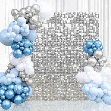 Silver Shimmer Wall Backdrop Sequin Wall Panel Backdrop Glitter Squares Disco Backdrop for Valentine...