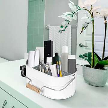 Alpha Living Rustic Galvanized Metal Utensil Caddy – 4-Compartment Organizer with Removable Handle...