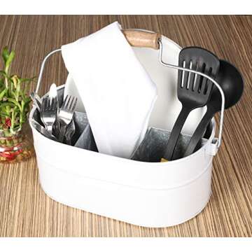Alpha Living Rustic Metal Utensil Caddy – 4-Compartment Organizer
