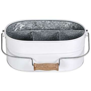 Alpha Living Rustic Metal Utensil Caddy – 4-Compartment Organizer