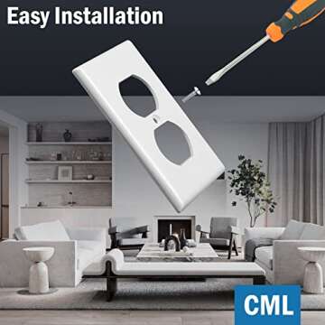 CML Duplex Outlet Covers, 50 Pack Electrical Outlet Wall Plate, 1-Gang Switch Plates, Dual Receptacle Faceplate, Standard Size 2.76’’ x 4.5’’, Impact Resistant, UL Listed, White, Contractor Pack